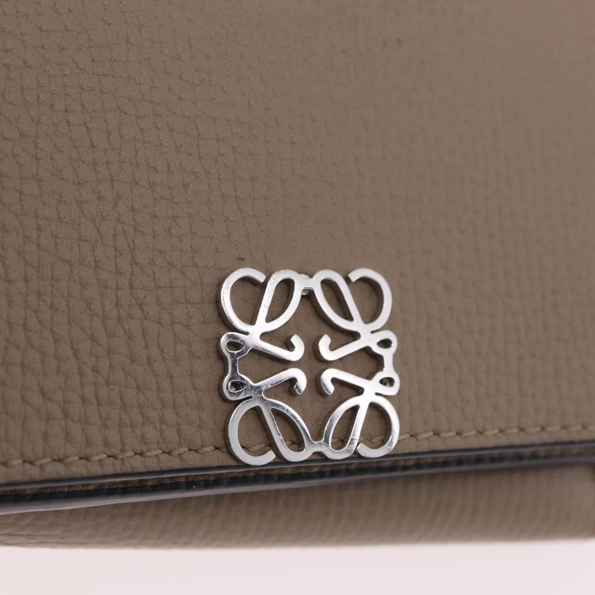 LOEWE Anagram Trifold Wallet Leather Beige Silver Auth 205328M