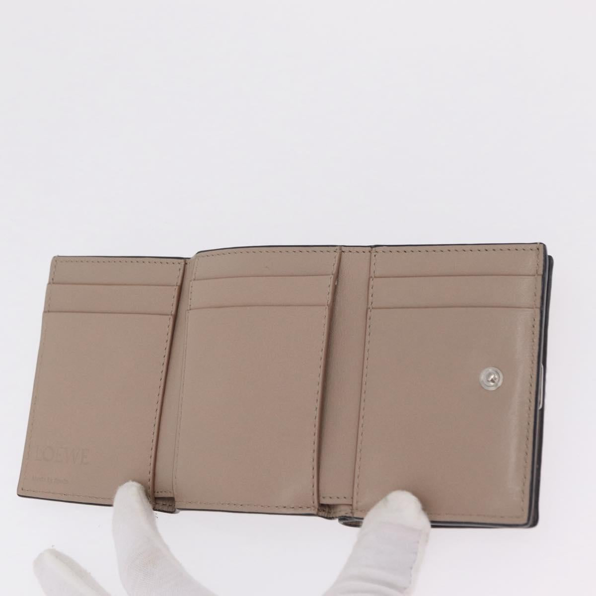 LOEWE Anagram Trifold Wallet Leather Beige Silver Auth 205328M