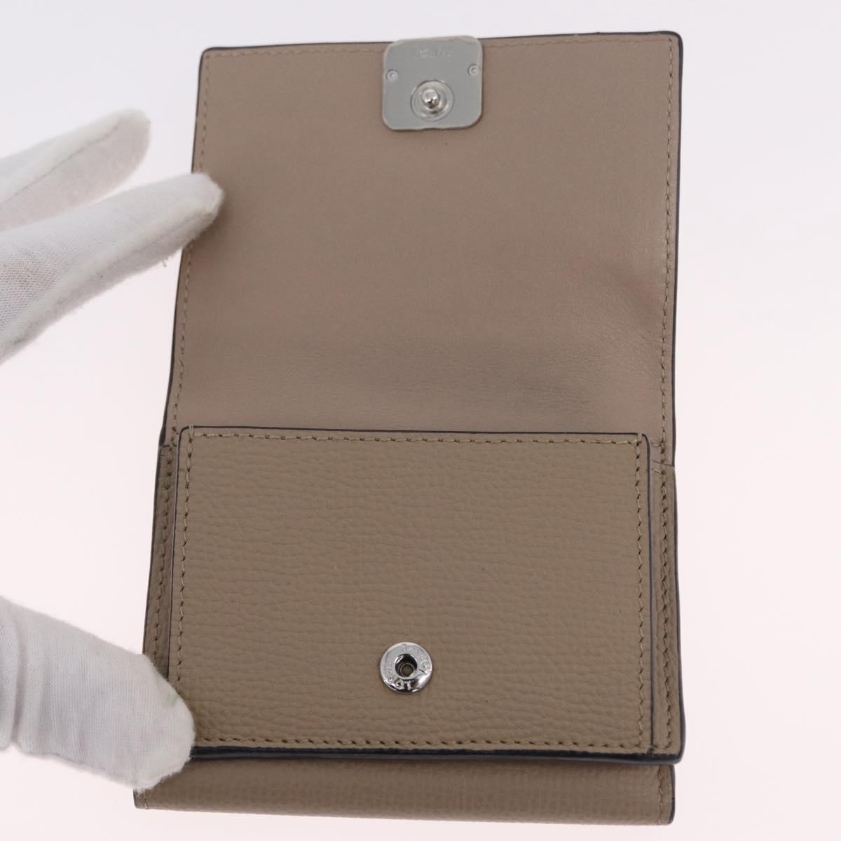 LOEWE Anagram Trifold Wallet Leather Beige Silver Auth 205328M