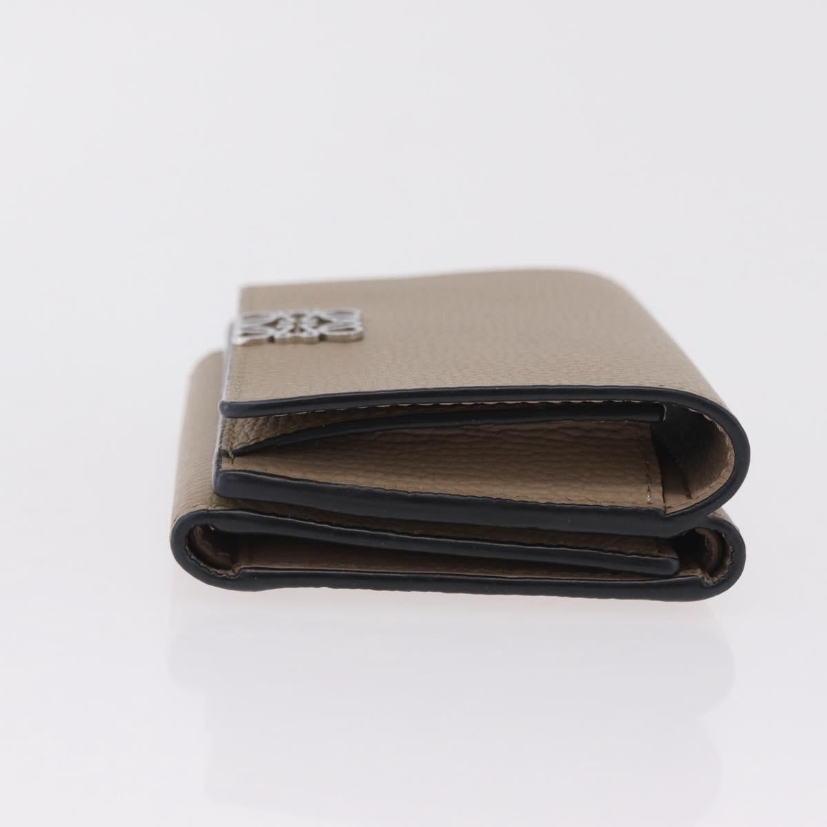 LOEWE Anagram Trifold Wallet Leather Beige Silver Auth 205328M