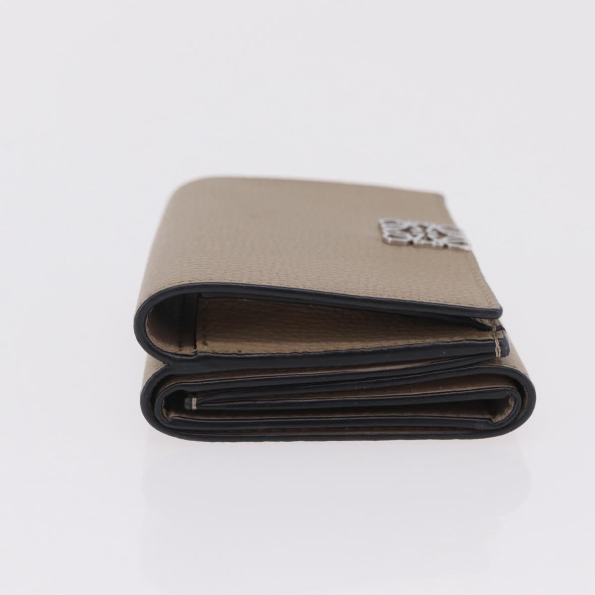 LOEWE Anagram Trifold Wallet Leather Beige Silver Auth 205328M