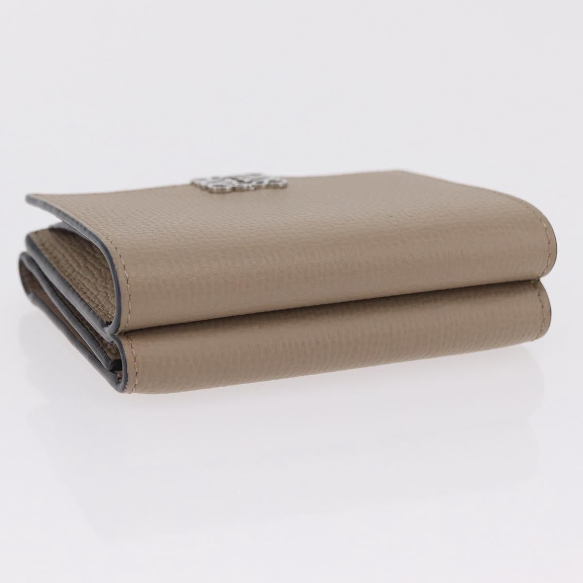 LOEWE Anagram Trifold Wallet Leather Beige Silver Auth 205328M