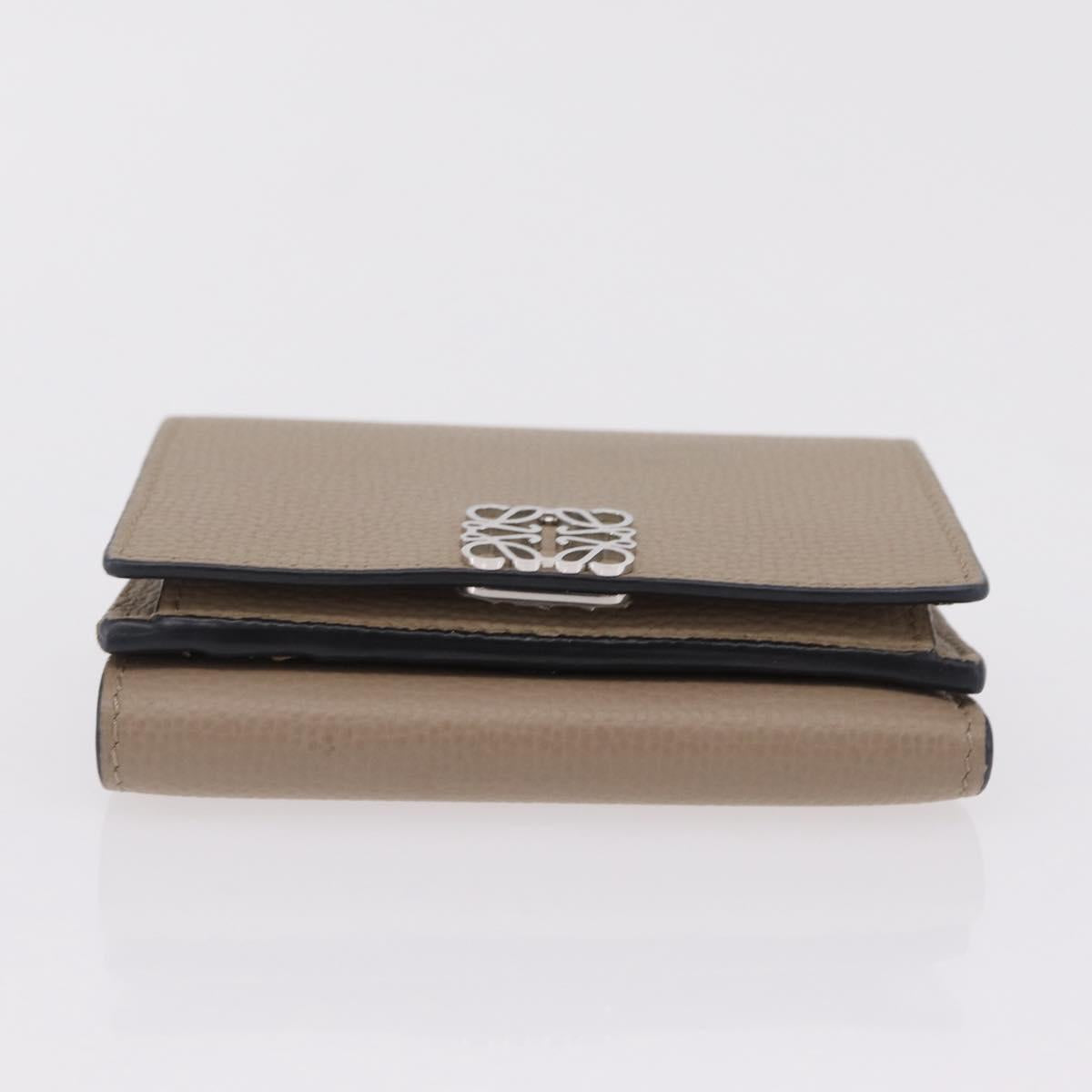 LOEWE Anagram Trifold Wallet Leather Beige Silver Auth 205328M