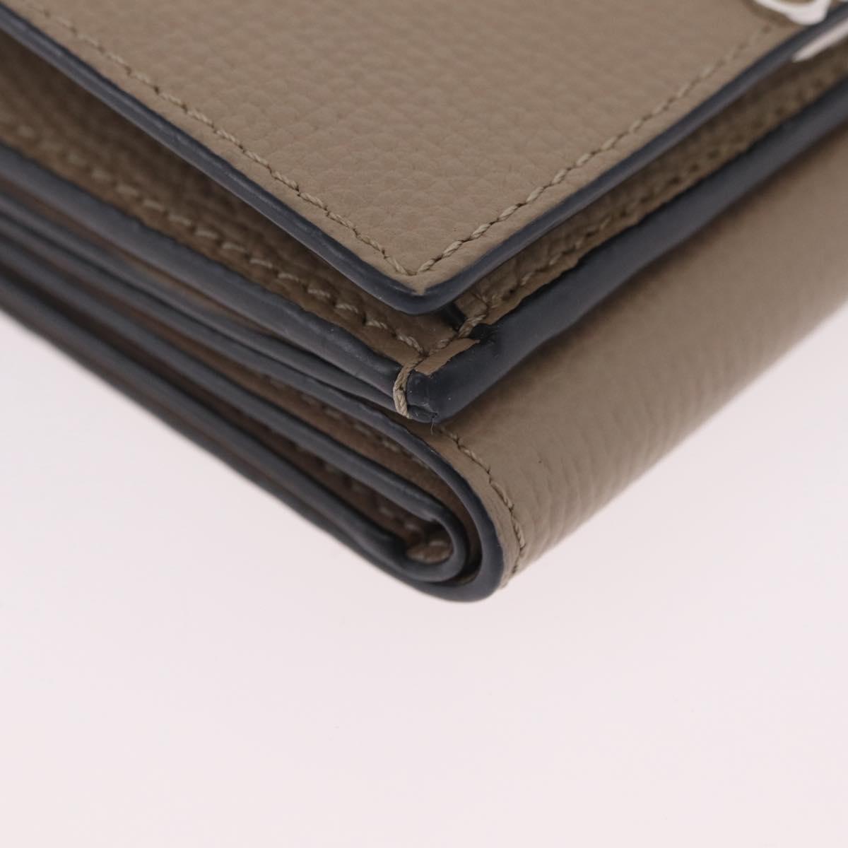 LOEWE Anagram Trifold Wallet Leather Beige Silver Auth 205328M