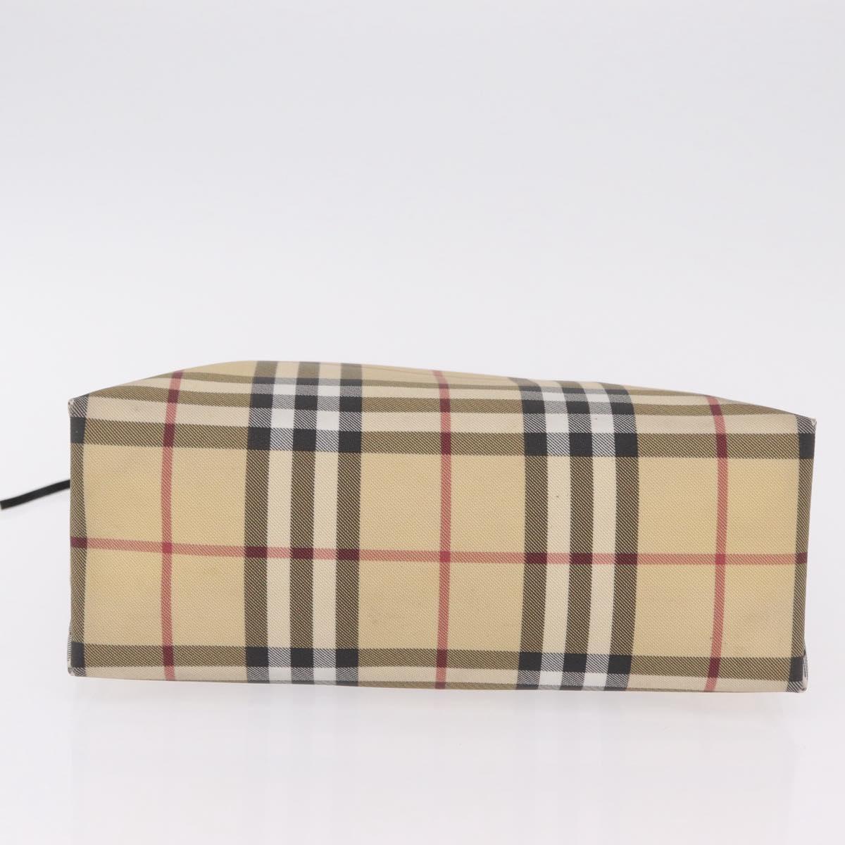 BURBERRY Nova Check Hand Bag PVC Beige Silver Auth 205331