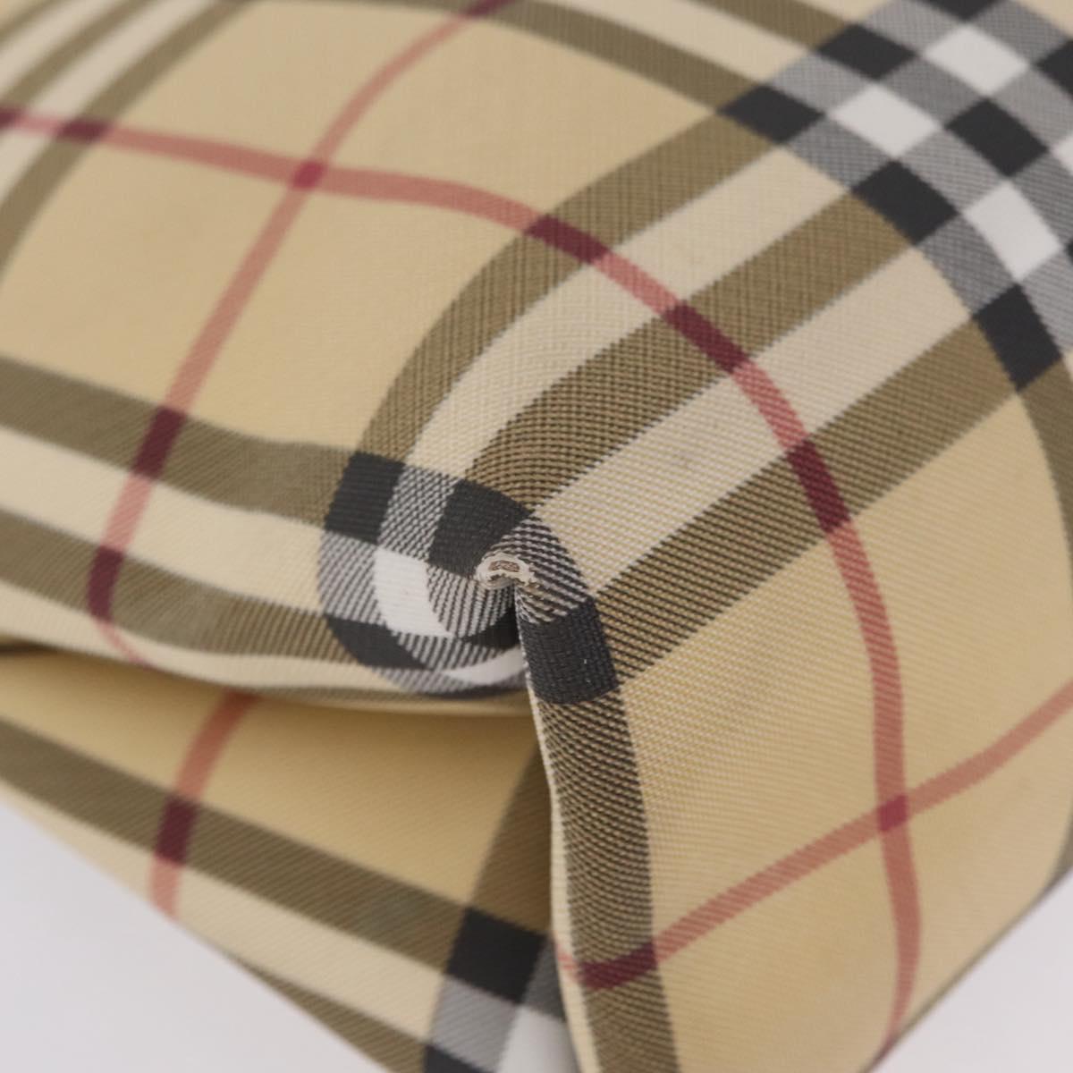 BURBERRY Nova Check Hand Bag PVC Beige Silver Auth 205331