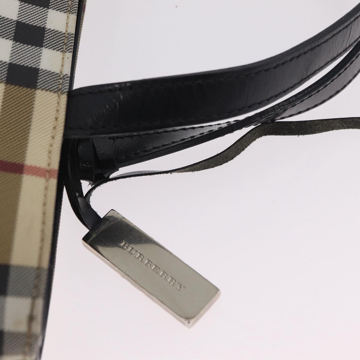 BURBERRY Nova Check Hand Bag PVC Beige Silver Auth 205331