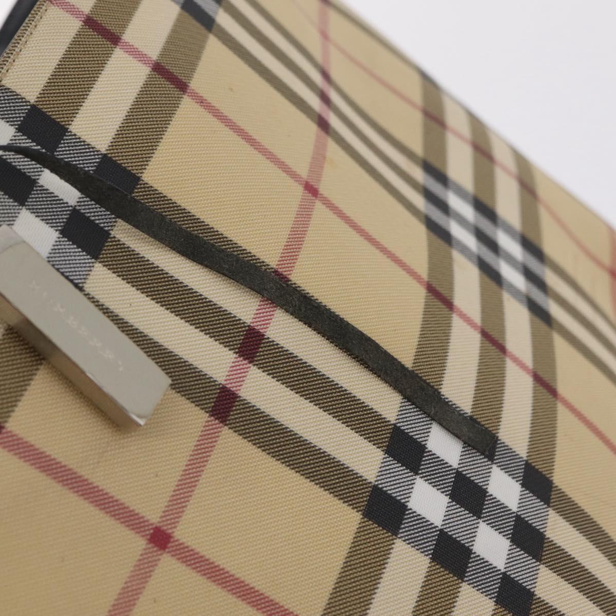 BURBERRY Nova Check Hand Bag PVC Beige Silver Auth 205331