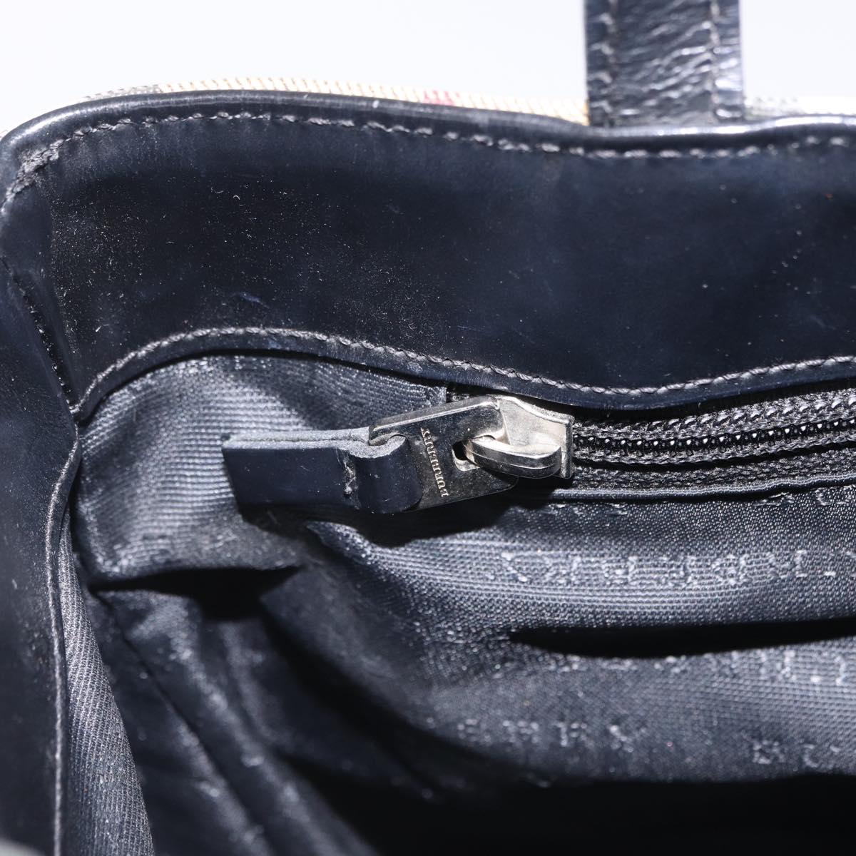 BURBERRY Nova Check Hand Bag PVC Beige Silver Auth 205331