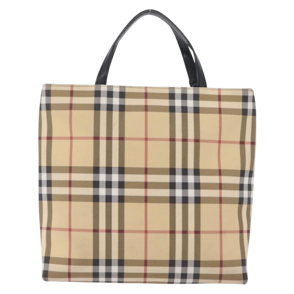 BURBERRY Nova Check Hand Bag PVC Beige Silver Auth 205331