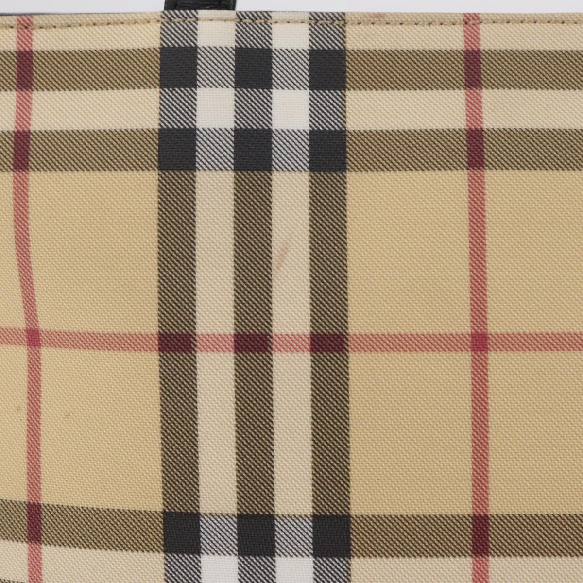 BURBERRY Nova Check Hand Bag PVC Beige Silver Auth 205331
