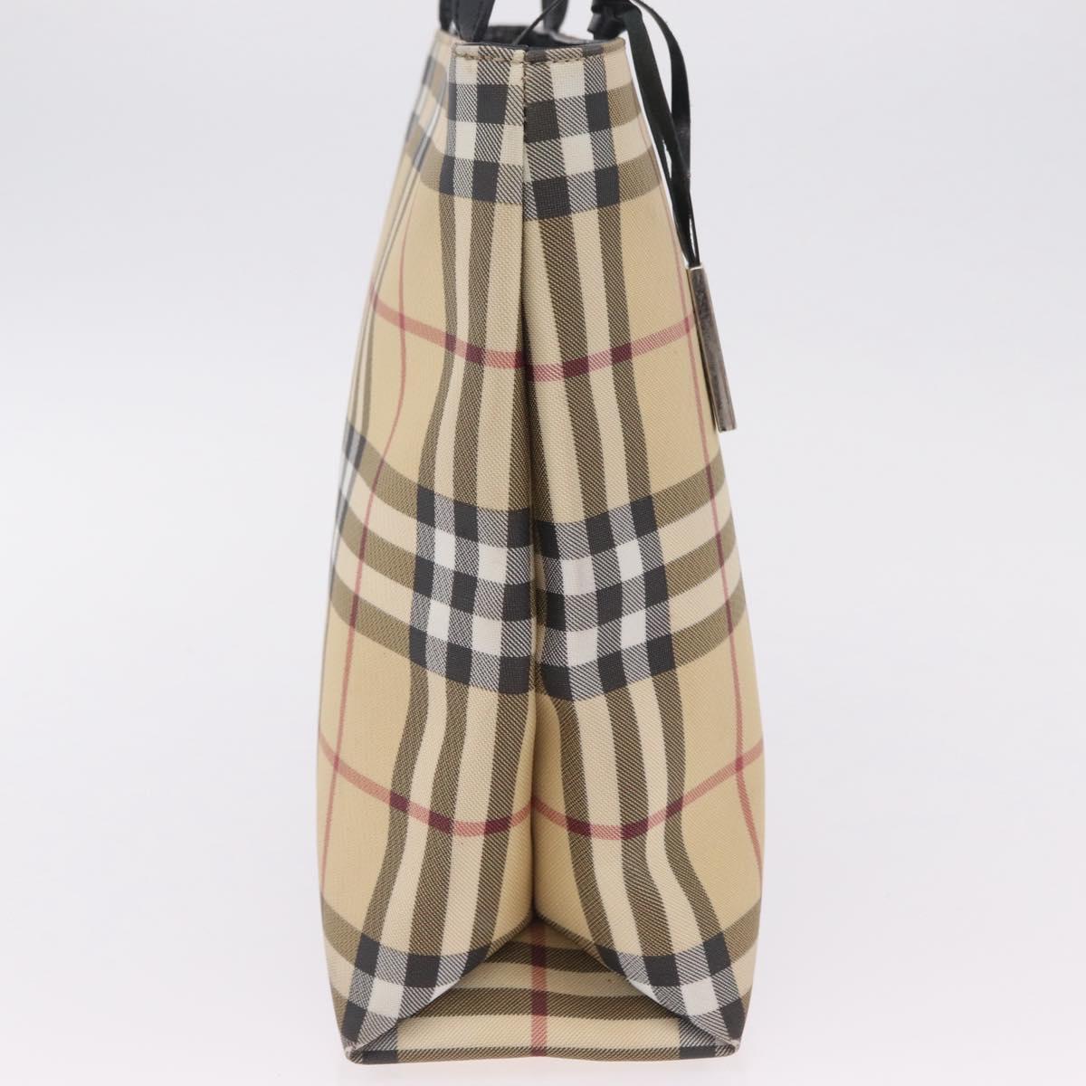 BURBERRY Nova Check Hand Bag PVC Beige Silver Auth 205331