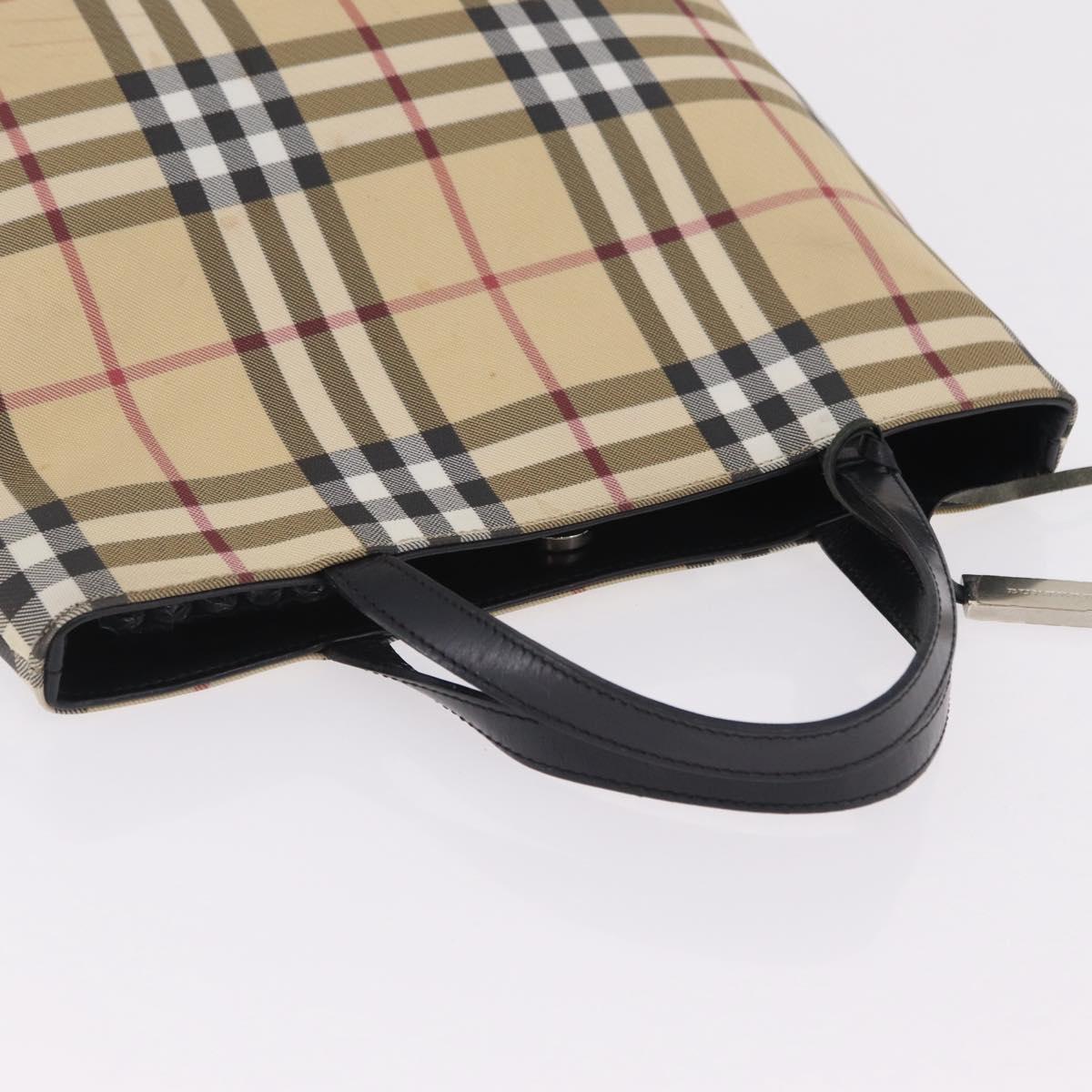 BURBERRY Nova Check Hand Bag PVC Beige Silver Auth 205331