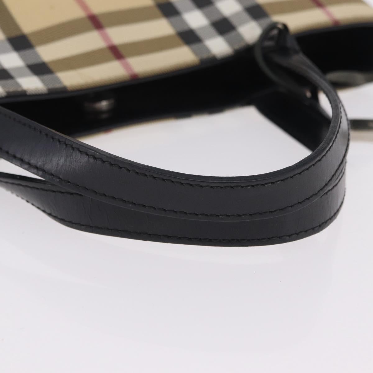 BURBERRY Nova Check Hand Bag PVC Beige Silver Auth 205331