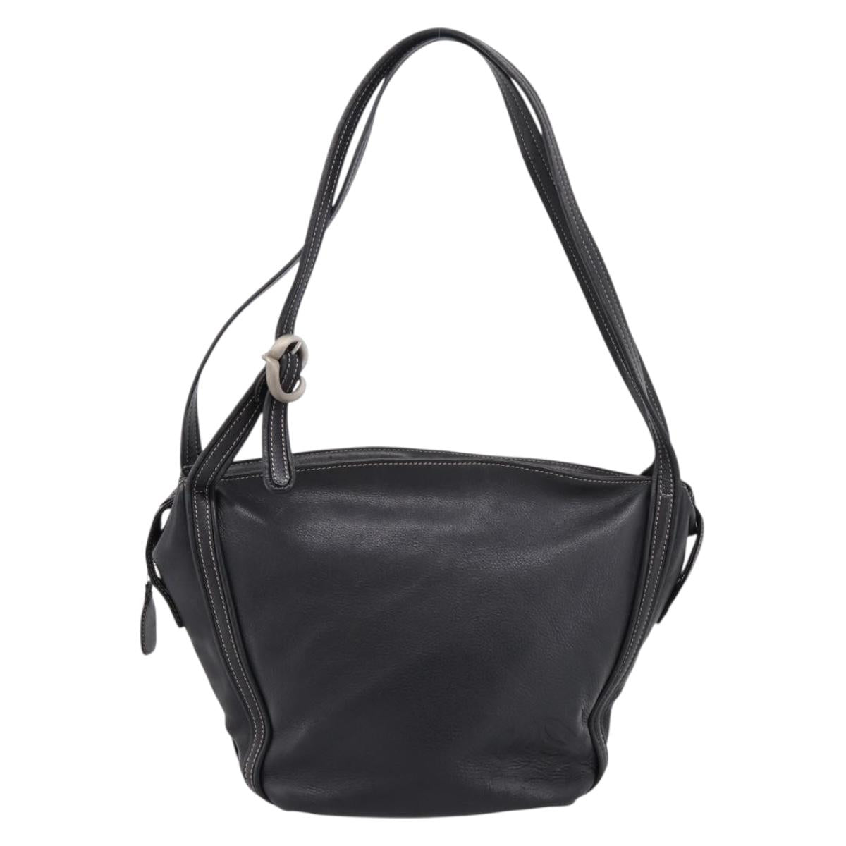 LOEWE Shoulder Bag Leather Black Silver Auth 205333V