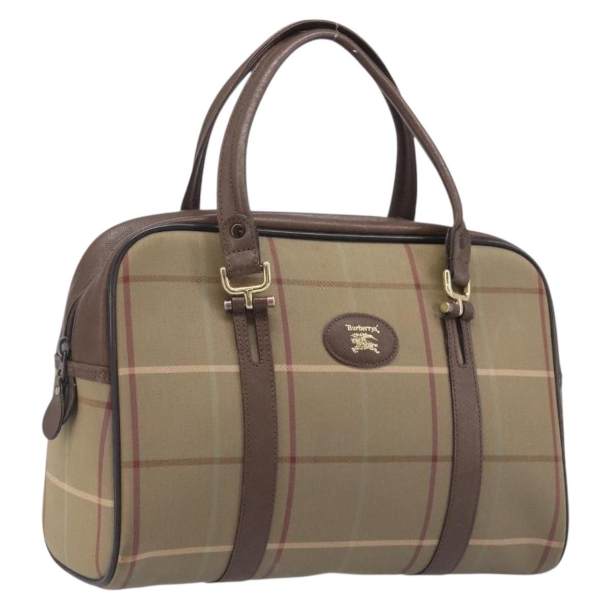 Burberrys Nova Check Hand Bag Canvas Beige Gold Auth 205340