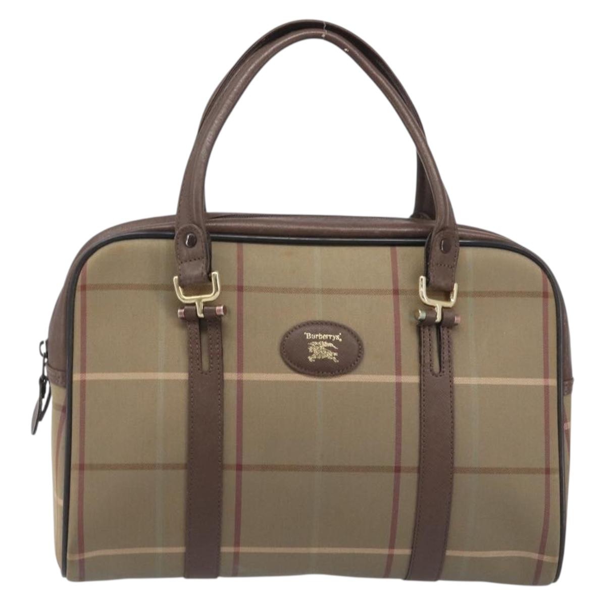 Burberrys Nova Check Hand Bag Canvas Beige Gold Auth 205340