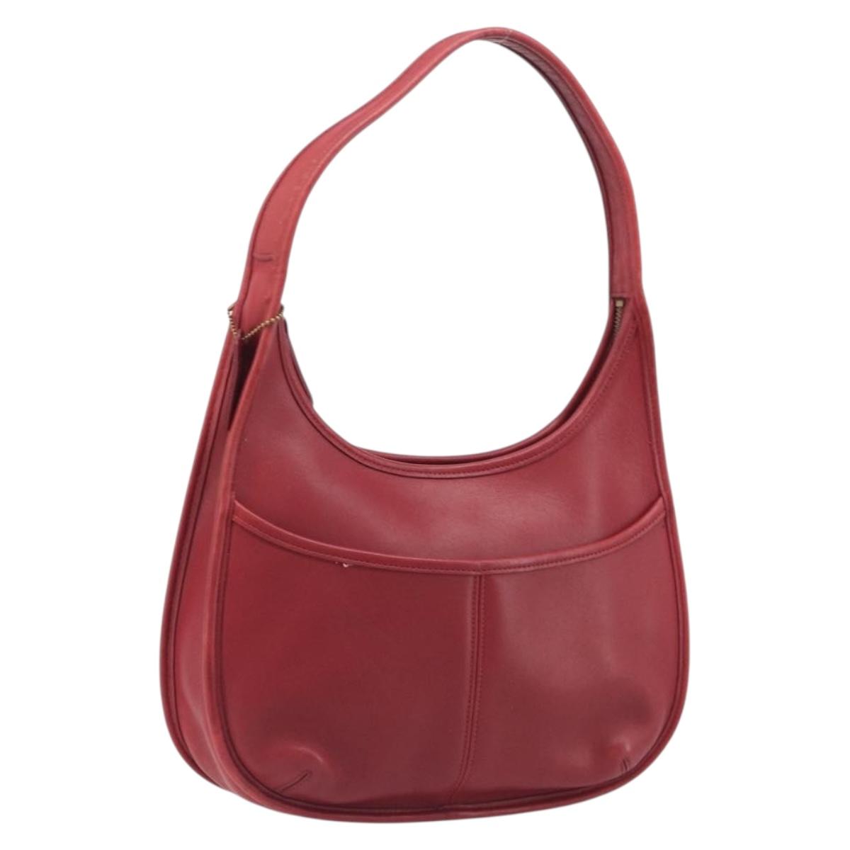 Coach Shoulder Bag Leather Red Gold Auth 205341A