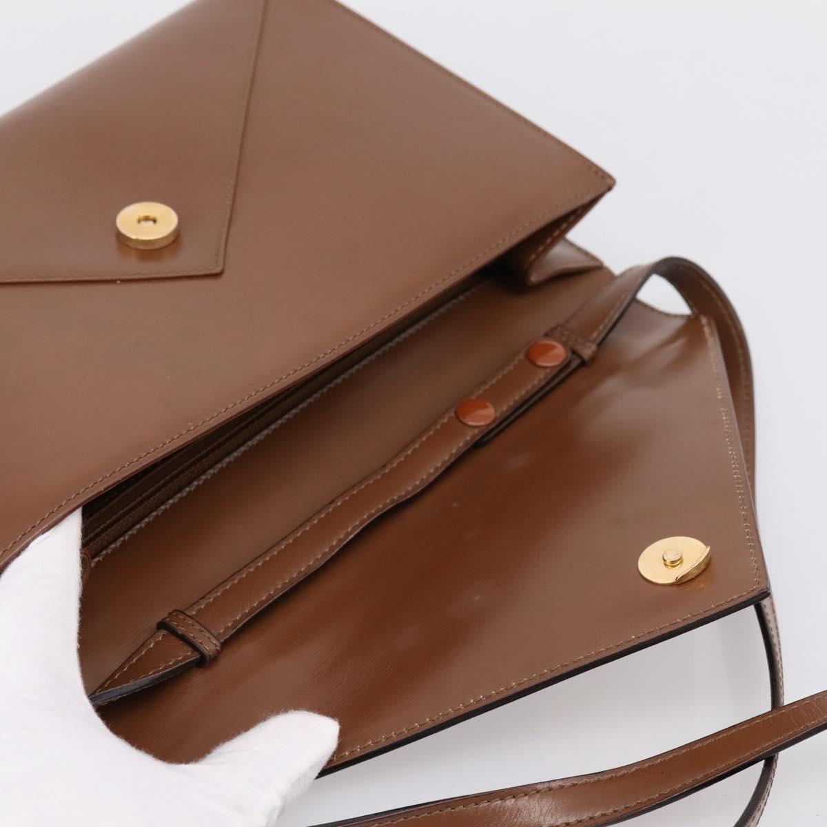 CELINE Shoulder Bag Leather Brown Gold Auth 205342