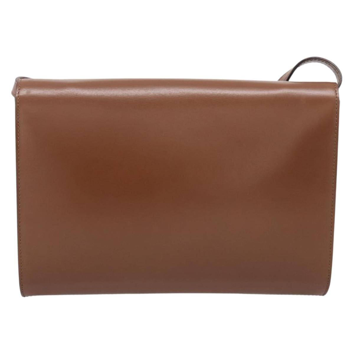 CELINE Shoulder Bag Leather Brown Gold Auth 205342