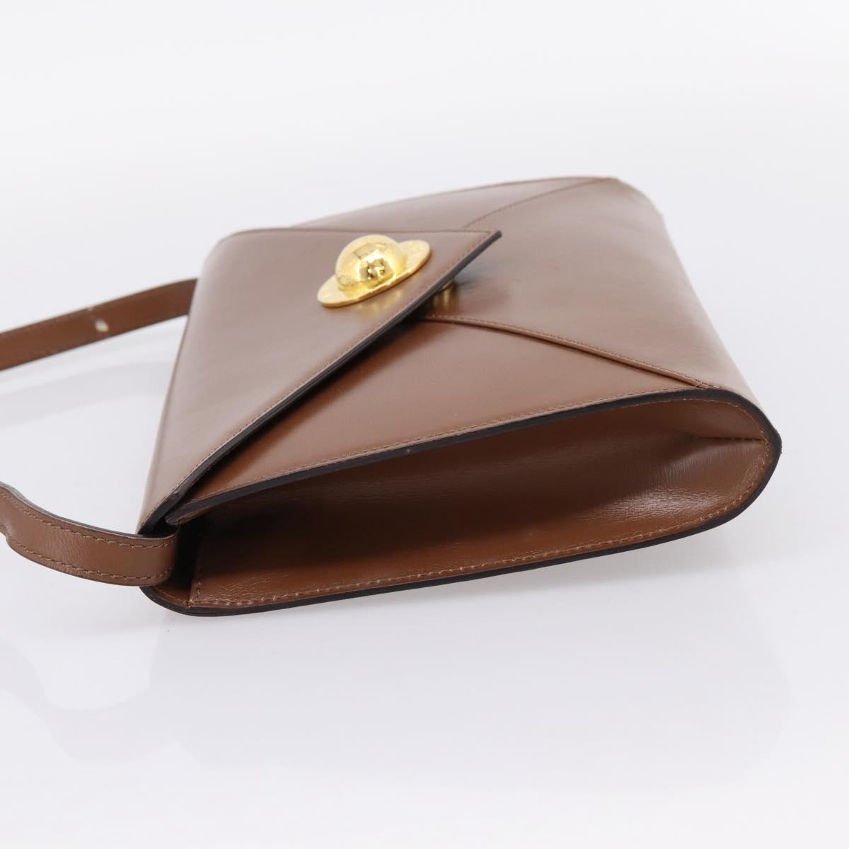 CELINE Shoulder Bag Leather Brown Gold Auth 205342