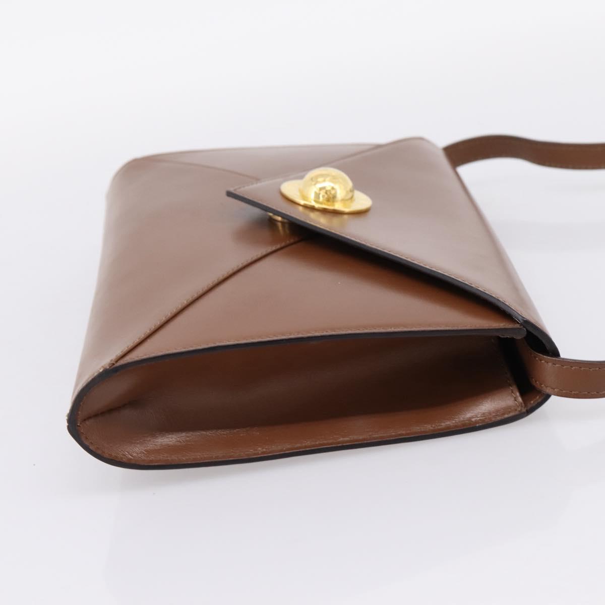 CELINE Shoulder Bag Leather Brown Gold Auth 205342
