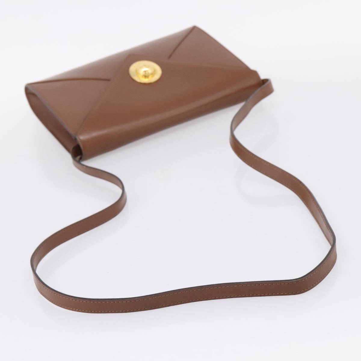 CELINE Shoulder Bag Leather Brown Gold Auth 205342
