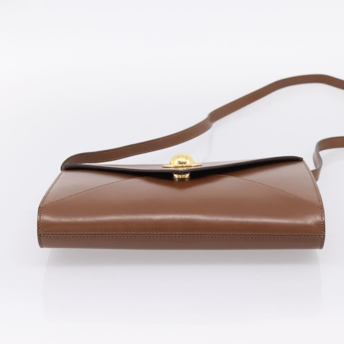 CELINE Shoulder Bag Leather Brown Gold Auth 205342