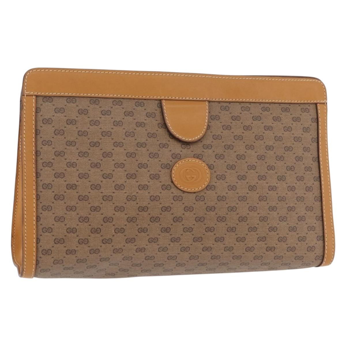 GUCCI Micro GG Supreme Clutch Bag PVC Beige Gold 014 89 0192 Auth 205343