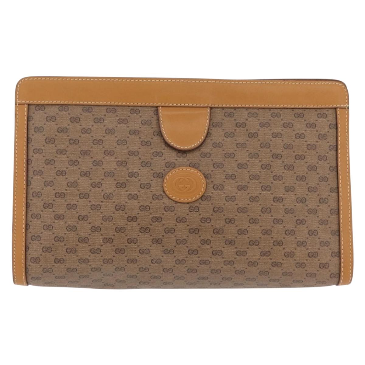 GUCCI Micro GG Supreme Clutch Bag PVC Beige Gold 014 89 0192 Auth 205343