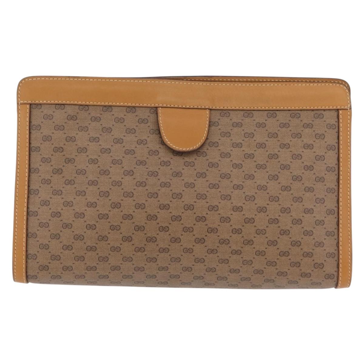 GUCCI Micro GG Supreme Clutch Bag PVC Beige Gold 014 89 0192 Auth 205343