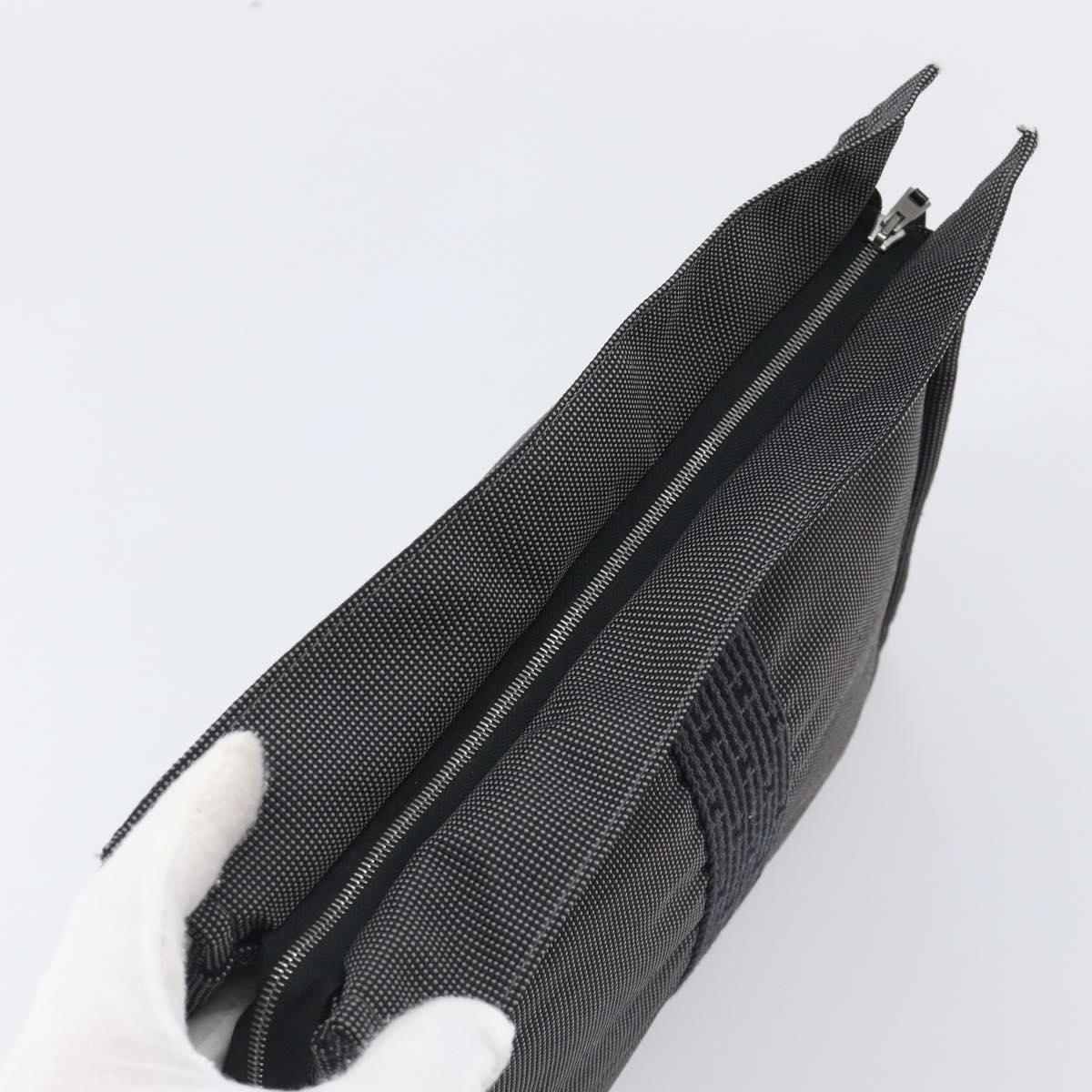 HERMES Her Line Clutch Bag Canvas Gray Auth 205344A