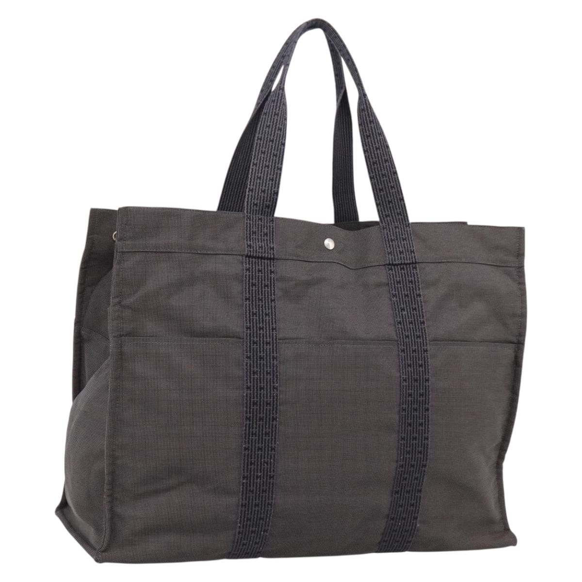 HERMES Her Line Tote TGM Tote Bag Canvas Gray Silver Auth 205345V