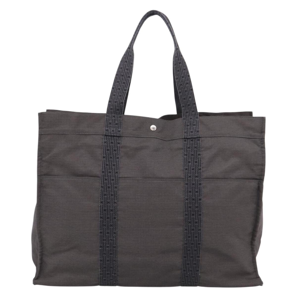 HERMES Her Line Tote TGM Tote Bag Canvas Gray Silver Auth 205345V
