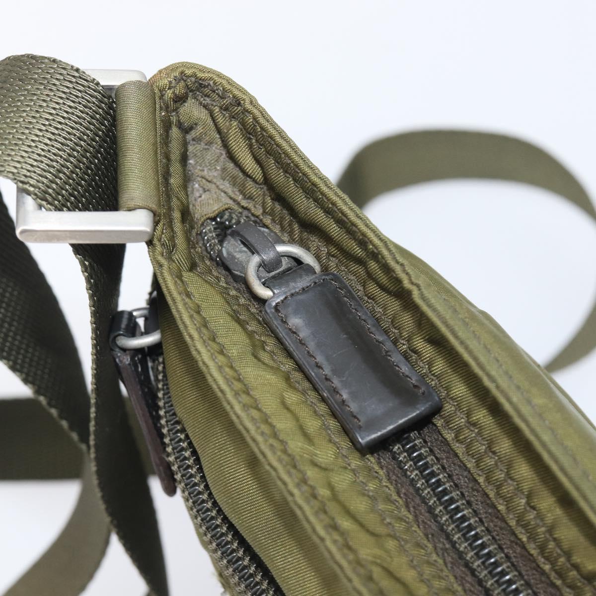 PRADA Shoulder Bag Nylon Green Silver Auth 205348A