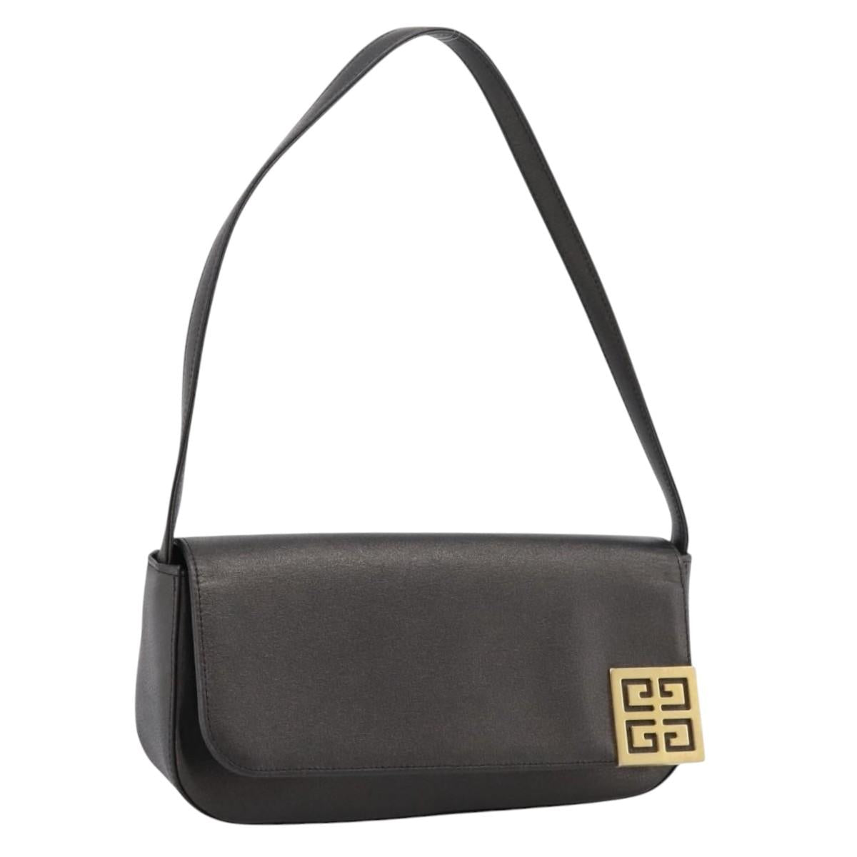 GIVENCHY Shoulder Bag Leather Black Gold Auth 205350A