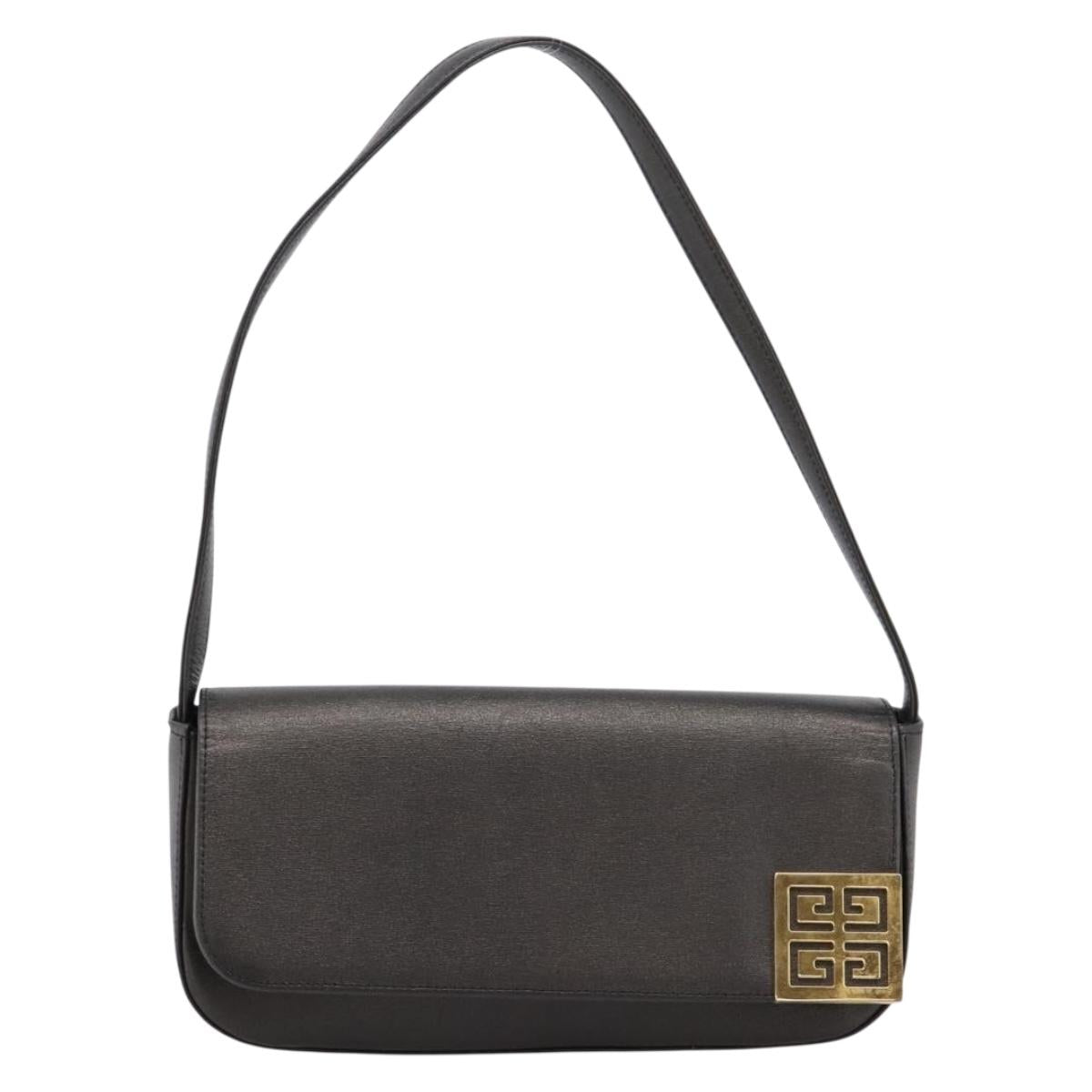 GIVENCHY Shoulder Bag Leather Black Gold Auth 205350A