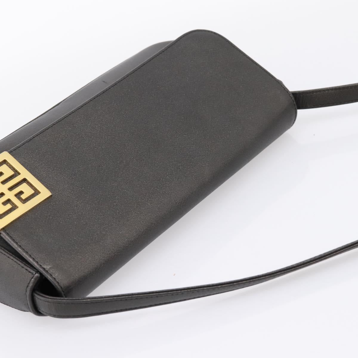 GIVENCHY Shoulder Bag Leather Black Gold Auth 205350A