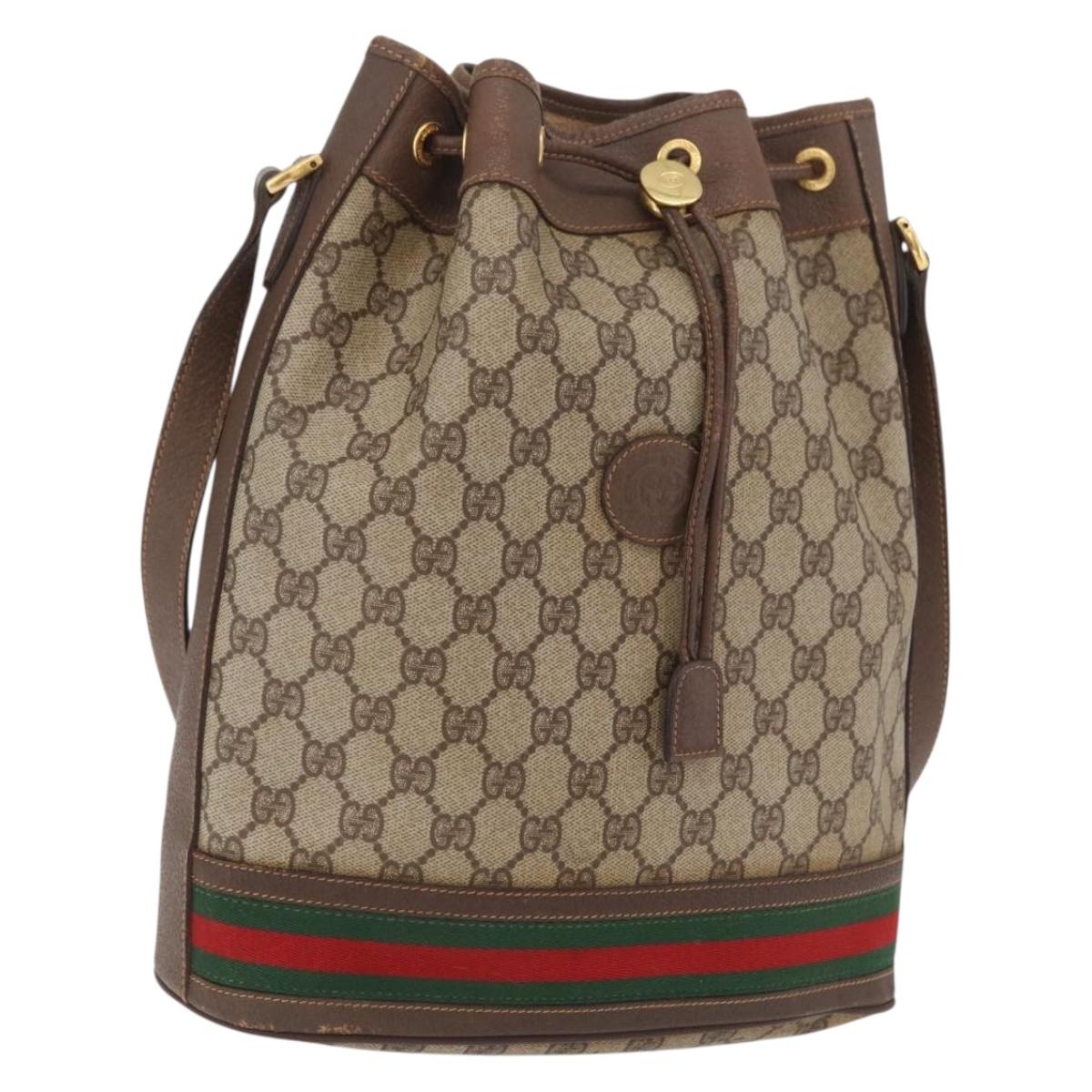 GUCCI GG Supreme Web Sherry Line Bag PVC Beige Gold 001 115 0933 Auth 205351