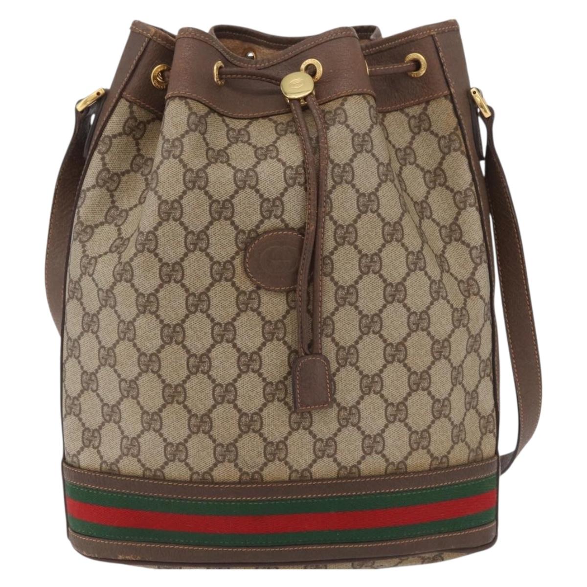 GUCCI GG Supreme Web Sherry Line Bag PVC Beige Gold 001 115 0933 Auth 205351