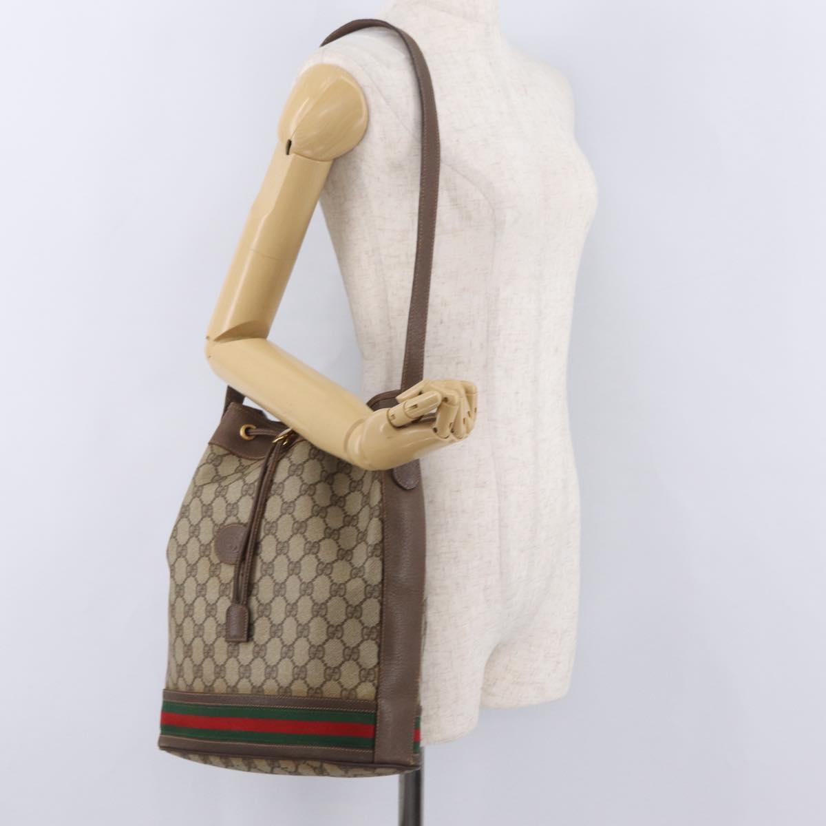 GUCCI GG Supreme Web Sherry Line Bag PVC Beige Gold 001 115 0933 Auth 205351