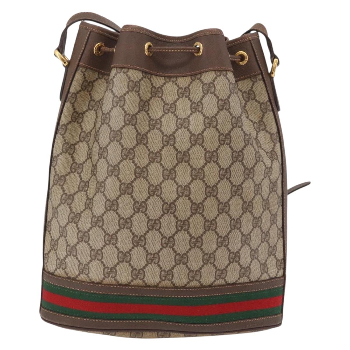 GUCCI GG Supreme Web Sherry Line Bag PVC Beige Gold 001 115 0933 Auth 205351