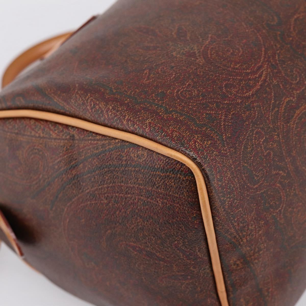 ETRO Paisley Hand Bag PVC Leather Brown Gold Auth 205356A