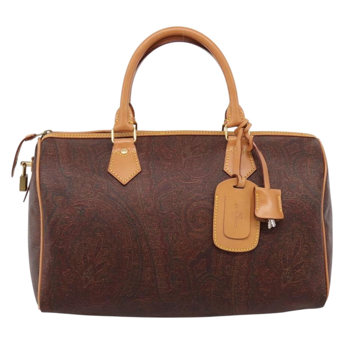 ETRO Paisley Hand Bag PVC Leather Brown Gold Auth 205356A