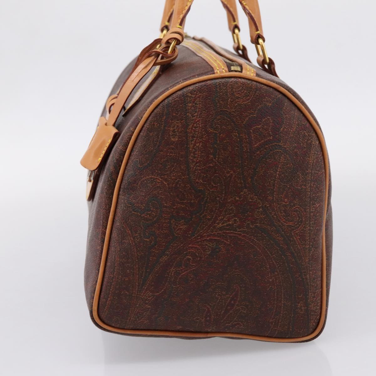 ETRO Paisley Hand Bag PVC Leather Brown Gold Auth 205356A