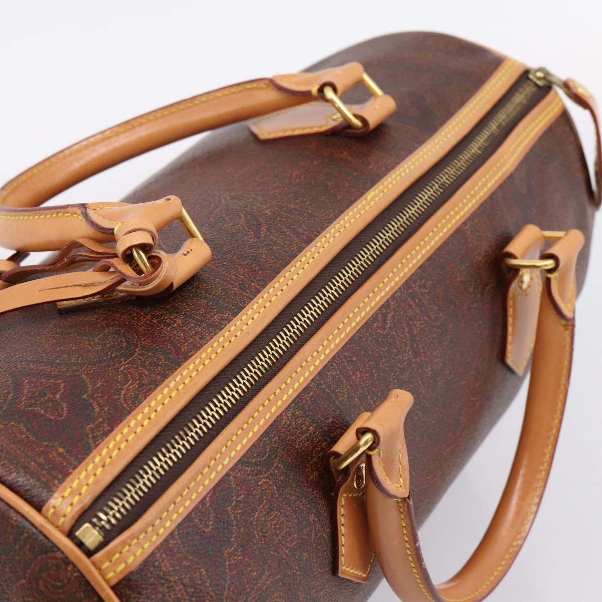 ETRO Paisley Hand Bag PVC Leather Brown Gold Auth 205356A