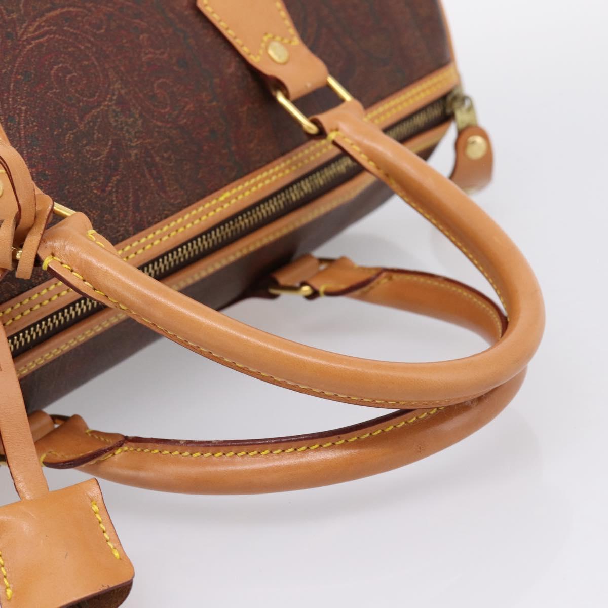 ETRO Paisley Hand Bag PVC Leather Brown Gold Auth 205356A
