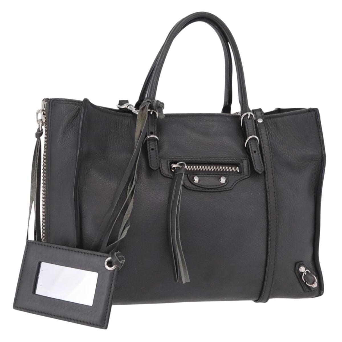 Balenciaga Paper Mini Hand Bag Leather 2way Gray Silver 370926 Auth 205357A