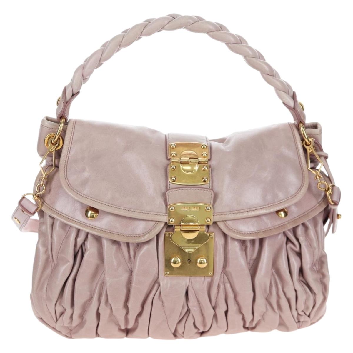 Miu Miu Matelasse Hand Bag Leather 2way Beige Gold Auth 205358V