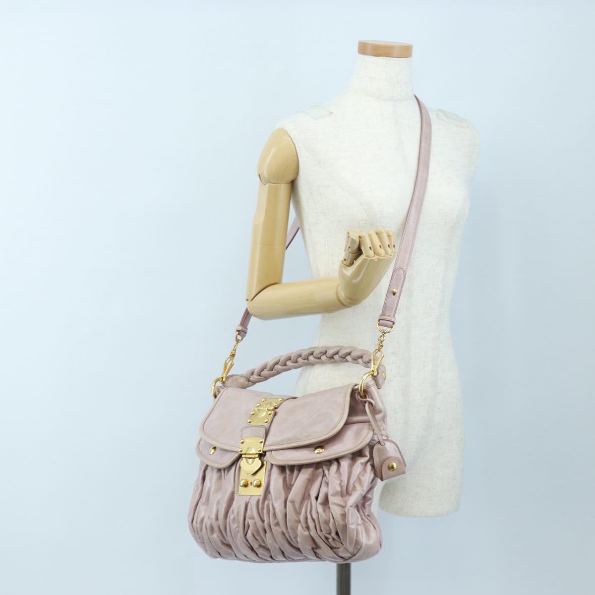 Miu Miu Matelasse Hand Bag Leather 2way Beige Gold Auth 205358V
